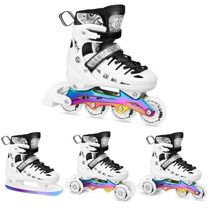 NH10905 4in1 LED WHITE ROLLER SKATES WITH RAINBOW HOCKEY BLADE SIZE M (35-38) NILS EXTREME