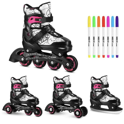 NH10907 4in1 ROLLER SKATES WITH EXTENDED HOCKEY BLADES TINTS PINK SIZE M (35-38) NILS EXTREME