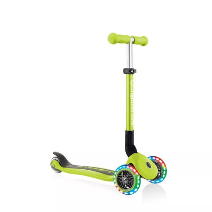 Globber sulankstomas 3 ratų paspirtukas su lemputėmis Lime Green Jr 437-106