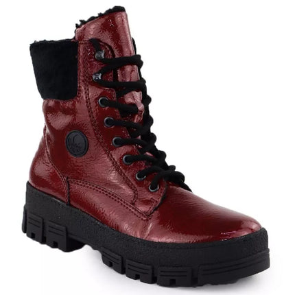 Women's red patent leather platform ankle boots Rieker Y0220-33