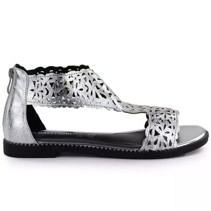 Women's openwork silver sandals M.Daszyński MR24148-2