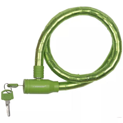 DUNLOP GREEN SPIRAL BIKE LOCK WITH KEY, HOSE, 18MMx80CM