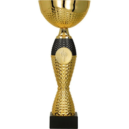 Gold and black metal cup