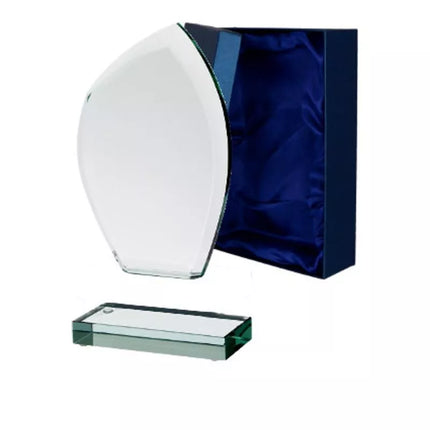Glass trophy with a detached base and case