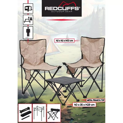 3-in-1 SULANKSTOMAS KELIONINIS KOMPLEKTAS: STALELIS IR 2 KĖDĖS REDCLIFFS BEIGE
