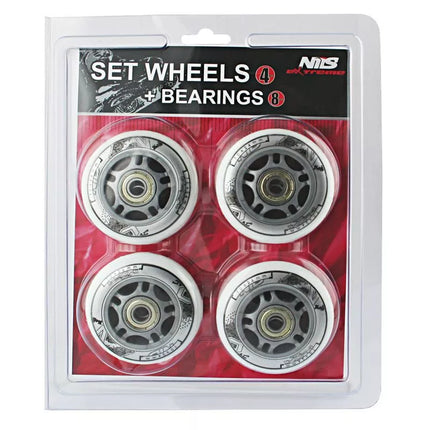PU 70x24 82A BALTAS (4 vnt.) + ABEC-7 (8 vnt.) NILS EXTREME RINKINYS