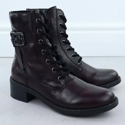 Women's burgundy ankle boots with buckle Rieker 75431-35