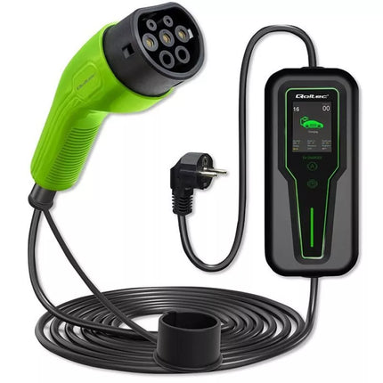 Qoltec Mobile charger for electric car EV with regulation 2 in 1 Type 2 | 3.5kW | 230V | LCD | Portable | Wallbox | 5m