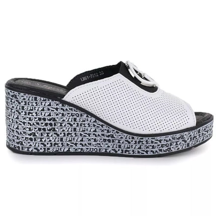 Women's leather wedge sandals, white, S.Barski 7012