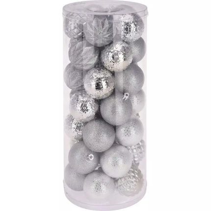 Dekoratyviniai plastikiniai kamuoliukai 6 cm, sidabriniai, 35 vnt. rinkinys