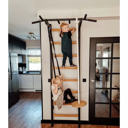 WOODEN AND METAL GYMNASTIC WALL BAR WITH WOODEN BAR AND ACCESSORIES BENCHK 221B A076