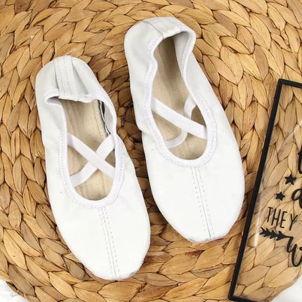 Jr. Nazo odiniai baleto šokių bateliai su elastiniais dirželiais, balti