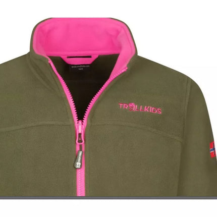 Trollkids Mergaičių sportiška flisinė striukė Oppdal Jacket XT su užtrauktuku, žalia (415-194)