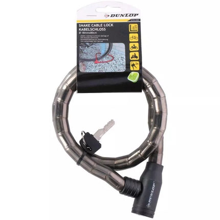 DUNLOP Spiralinis dviračio užraktas su raktu, apvalkalas, 18mm x 80cm, juodas