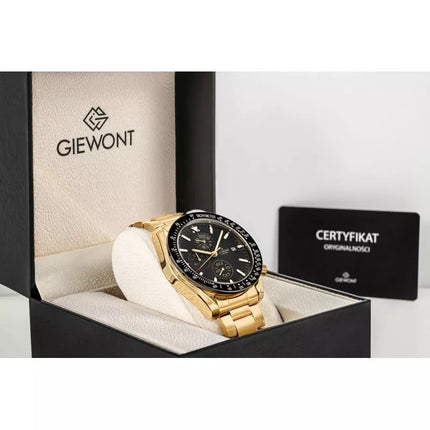 Vyriškas laikrodis Giewont Chronograph Safyro stiklas Auksas Juodas GW8720-B4
