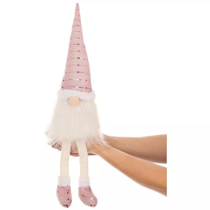 Blizgantis Kalėdų senelio dekoratyvinis nykštukas 38+20CM, rožinis