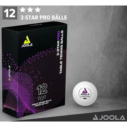 JOOLA PRO 3 žvaigždučių stalo teniso kamuoliukai, 12 vnt., balti