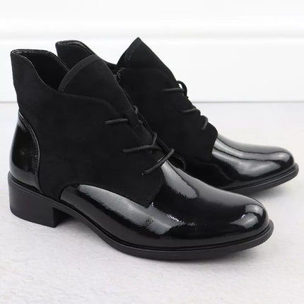 Women's insulated patent leather ankle boots, black, Jezzi ASA198-15