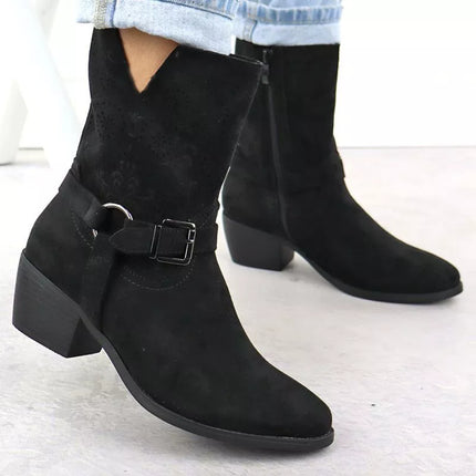 Women's suede cowboy boots black M.Daszyński MR1921-47