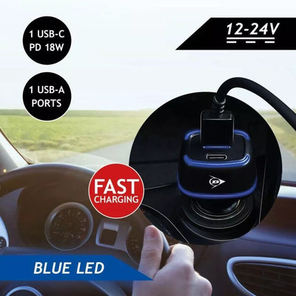 DUNLOP DAUGIAFUNKCINIS USB A + USB C AUTOMOBILINIS ĮKROVIKLIS