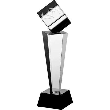 Engraved glass trophy with case