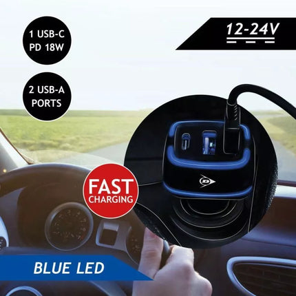 DUNLOP DAUGIAFUNKCINIS AUTOMOBILINIS ĮKROVIKLIS 2x USB A + USB C