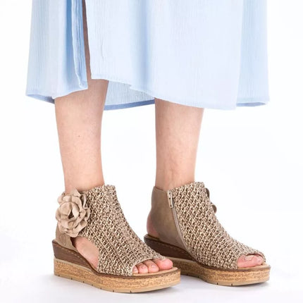 Women's comfortable wedge platform sandals, beige, Rieker 63791-60