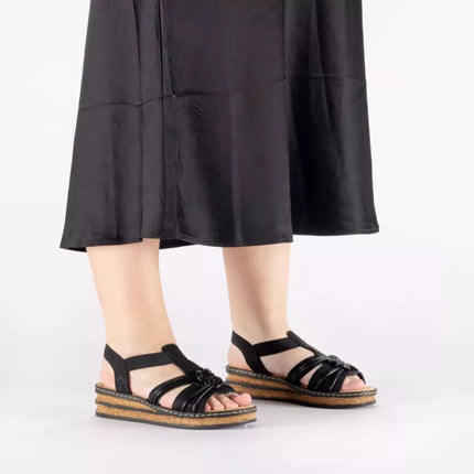 Women's black elastic strap sandals Rieker 62969-00
