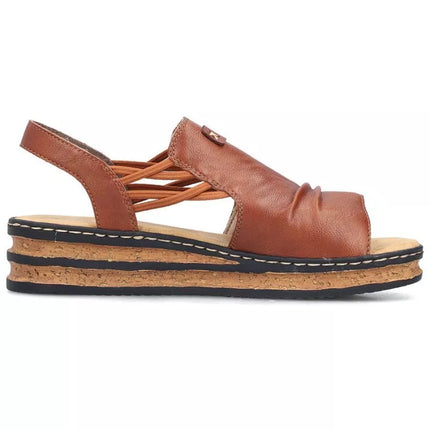 Comfortable women's wedge sandals, brown, Rieker 62962-22