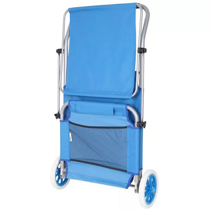 FOLDABLE BEACH CHAIR WITH CANOPY ON WHEELS 116x62x60-90CM BLUE