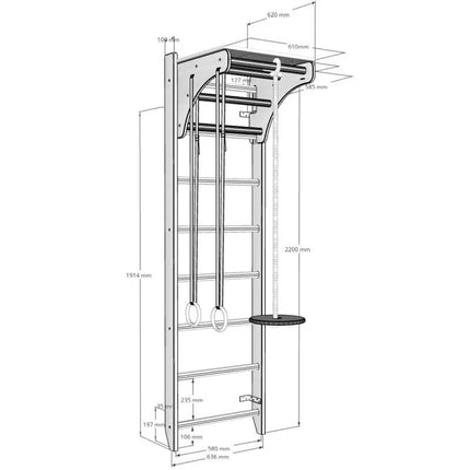 LADDER WITH WOODEN BAR AND ACCESSORIES BENCHK 112+A204