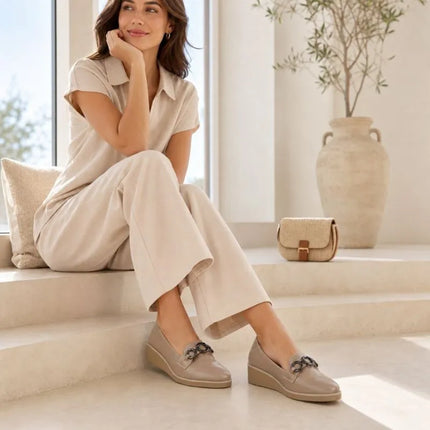 Women's beige wedge shoes with decoration M.Daszyński MR2265