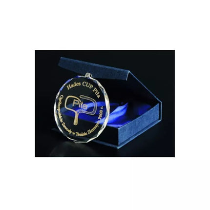 Engraved glass medal with case
