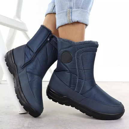 Women's flat insulated snow boots, navy blue, Potocki SU33310