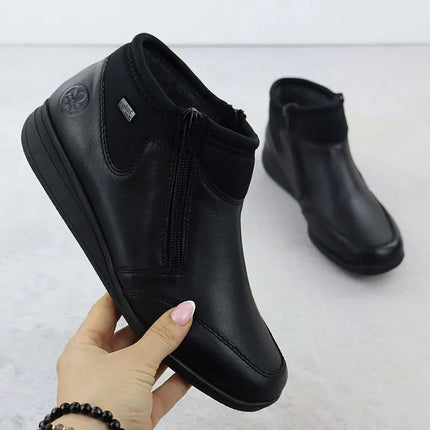 Rieker 47270-00 comfortable black waterproof leather women's ankle boots