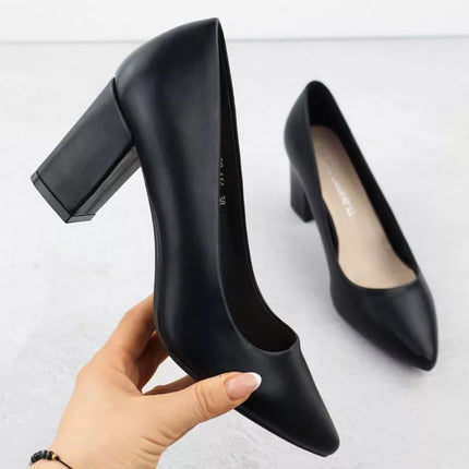 Sergio Leone PB414 women's black pumps with a block heel