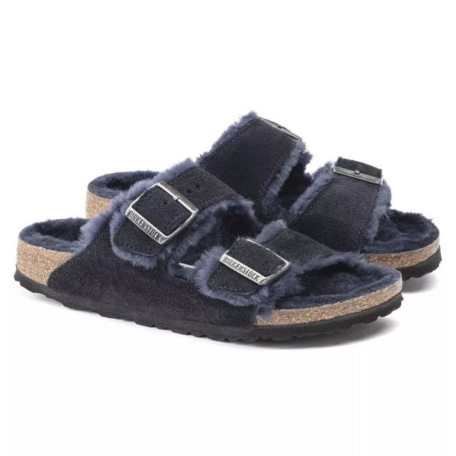 Birkenstock Arizona VL Shearling Midnight Suede Leather Wide Regular Šlepetės (1020592)