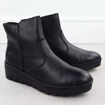 Women's leather wedge ankle boots black Rieker X9165-01