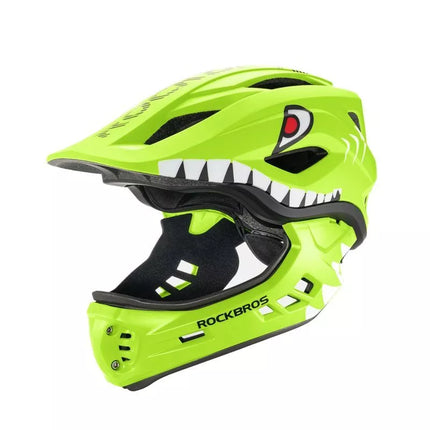 Vaikų dviračio šalmas Rockbros TT-32003 Shark su nuimamu smakru, dydis S (48-52) - žalias