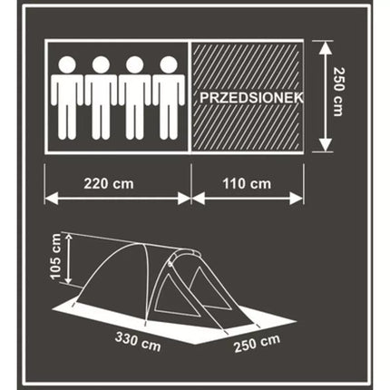 4-PERSON COMFORT TENT 330x250x105CM ENERO CAMP