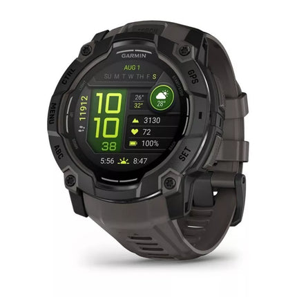 Garmin Instinct 3 – 50 mm AMOLED laikrodis, juodas su anglies spalvos dirželiu