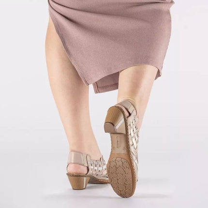 Women's leather high-heeled shoes, comfortable and flexible, cream Rieker 46778-64