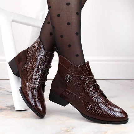 Filippo W PAW478B brown patent leather ankle boots with insulated crocodile skin