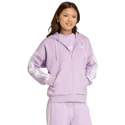 Moteriškas adidas Essentials 3-Dryžiai fleece džemperis su gobtuvu, violetinės spalvos, JY3080