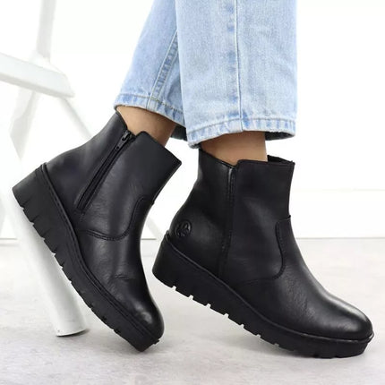 Women's leather wedge ankle boots black Rieker X9165-01