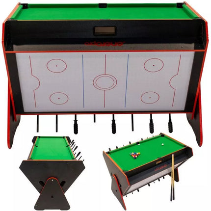 3-in-1 ROTARY GAME TABLE BILLIARDS TABLE FOOTBALL AIR HOOK-UP 121x84.5x85.3CM BLACK