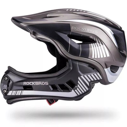Rockbros TT-32SBTG-S vaikiškas dviračio šalmas su nuimama smakro apsauga, dydis S - pilkas