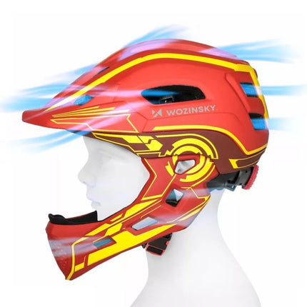Wozinsky Kids' Full Face Bike Helmet with USB Rear Light S - Red and Yellow