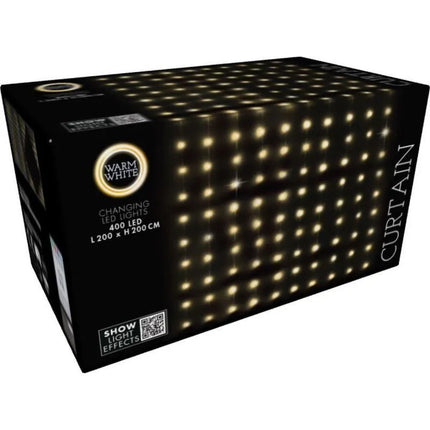 KALĖDINĖS EGLUTĖS GIRLIANDA ŠVIESTUVAS-UŽDENGA LAUKUI/VIDUI 400 LED WW 200X200CM SU NUOTOLINIO VALDYMO PILTELIU ŠILTAI BALTA