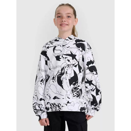 Negabaritinis T-shirt su spauda mergaitėms 4F 4FJRAW25TTSHF3069-90A